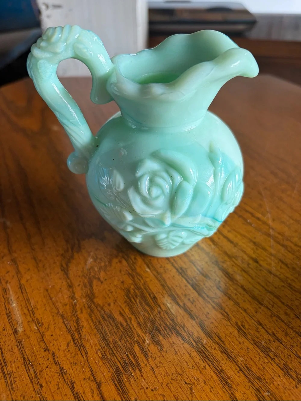 Vintage Avon Jadeite Milk Glass Rose Pitcher